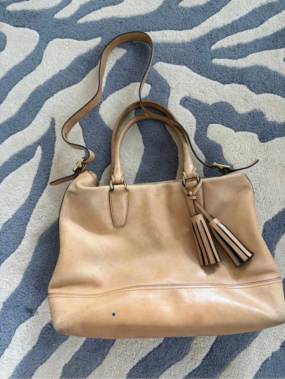 Coach Tan Leather Satchel with Tassels